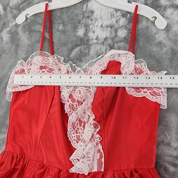 Vintage JCPenney Prom Dress Womens XS Red White Satin Lace Southern Belle Gown - Picture 9 of 11